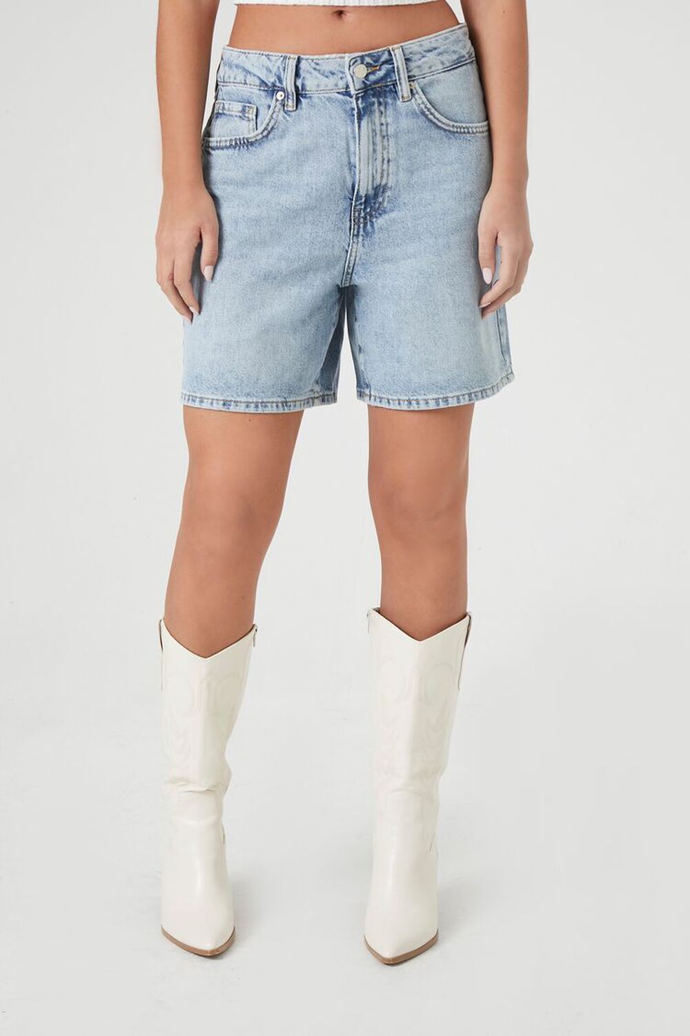 High-Rise Denim Bermuda Shorts